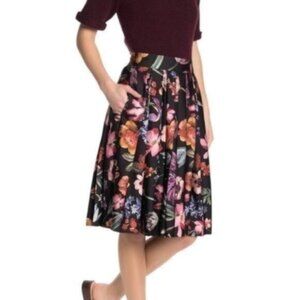 J. Crew Pleated Skirt 0 Midnight Dutch Floral High Waist A-Line Satin Retro